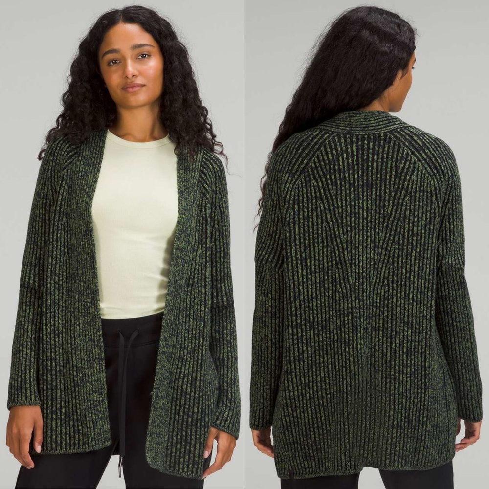 Lululemon Green Foliage Cotton-Cashmere Blend Sweater Wrap